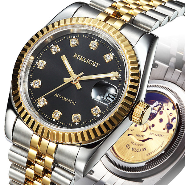 宝丽爵berliget土豪金防水精钢日历全自