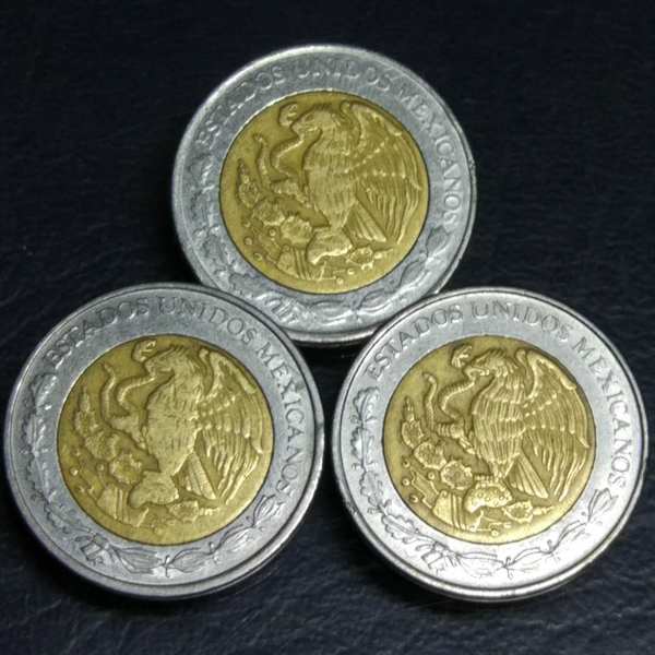墨西哥双色双金属老鹰硬币一组3枚.保真,假一赔十.