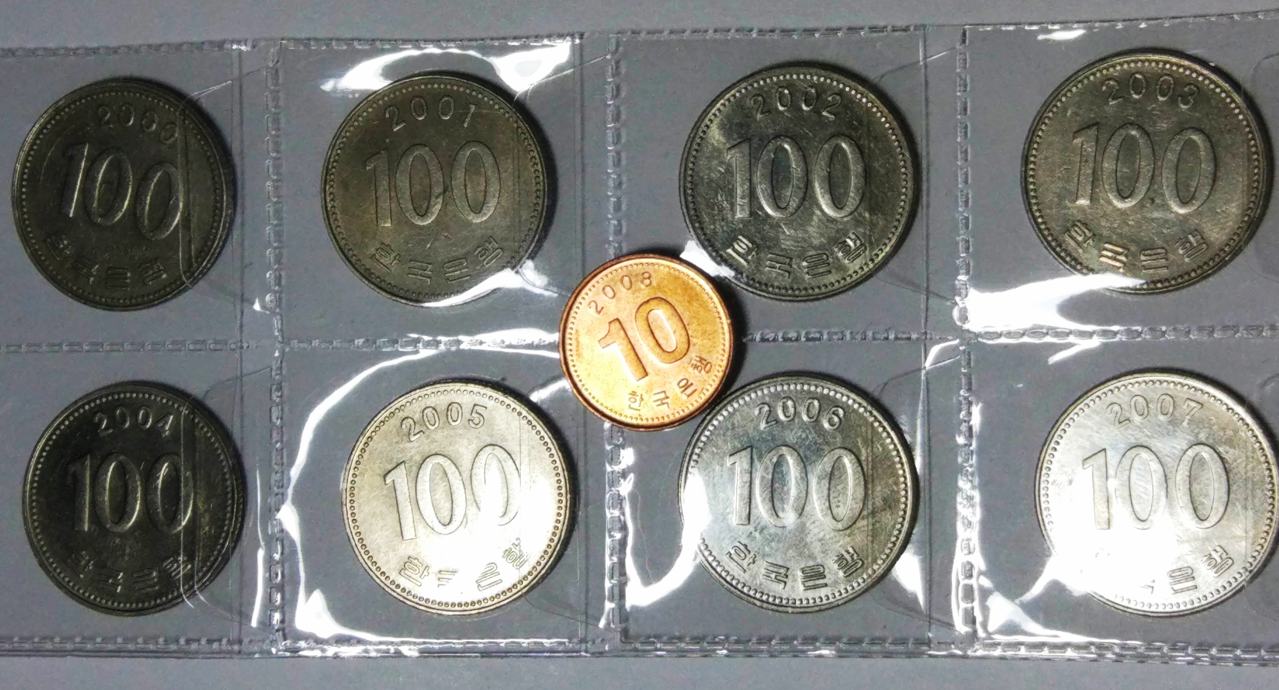 韩国高值100元硬币一套8枚