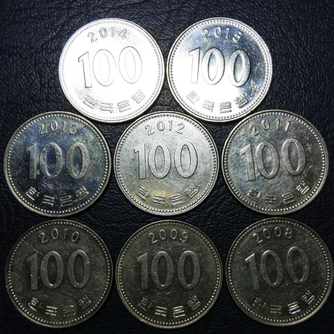 韩国高值100元硬币一套8枚