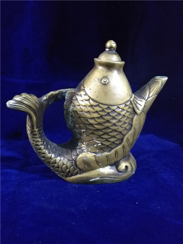精铜鱼壶尺寸品相如图做工精美包浆醇厚造型
