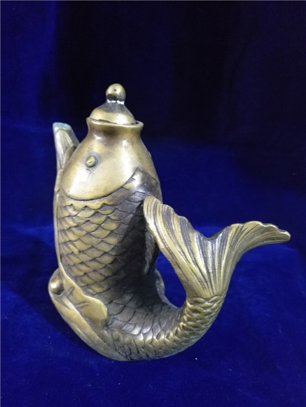 精铜鱼壶尺寸品相如图做工精美包浆醇厚造型