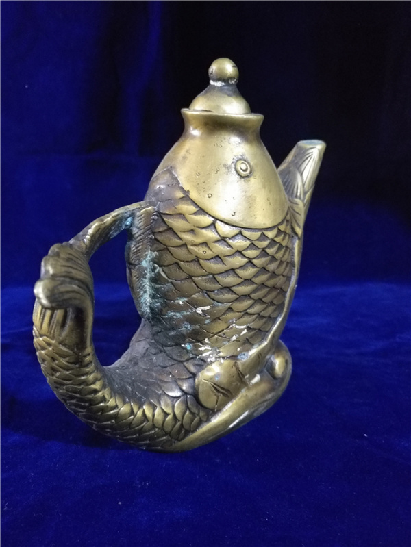 精铜鱼壶尺寸品相如图做工精美包浆醇厚造型