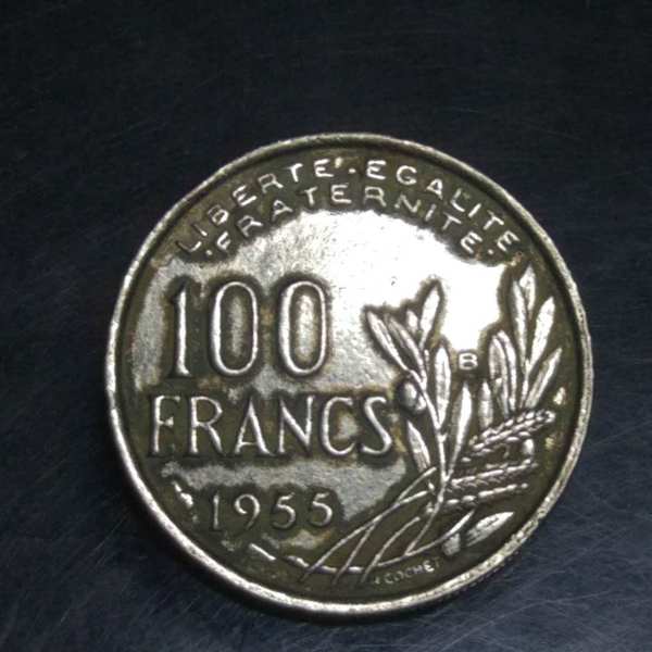 法国1955年女神100法郎高值硬币一枚实物拍摄
