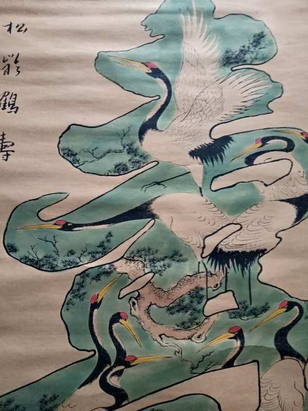 收来的老画任伯年鹤寿图宣纸卷轴挂画中堂画宽