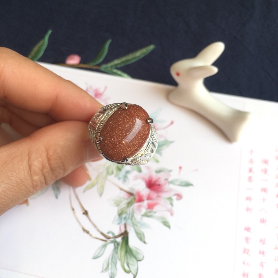 (赠送礼品盒)天然金沙石戒指