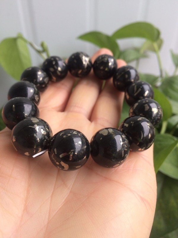 和田玉黑青玉洒金古典特色稀有玉圆珠手链