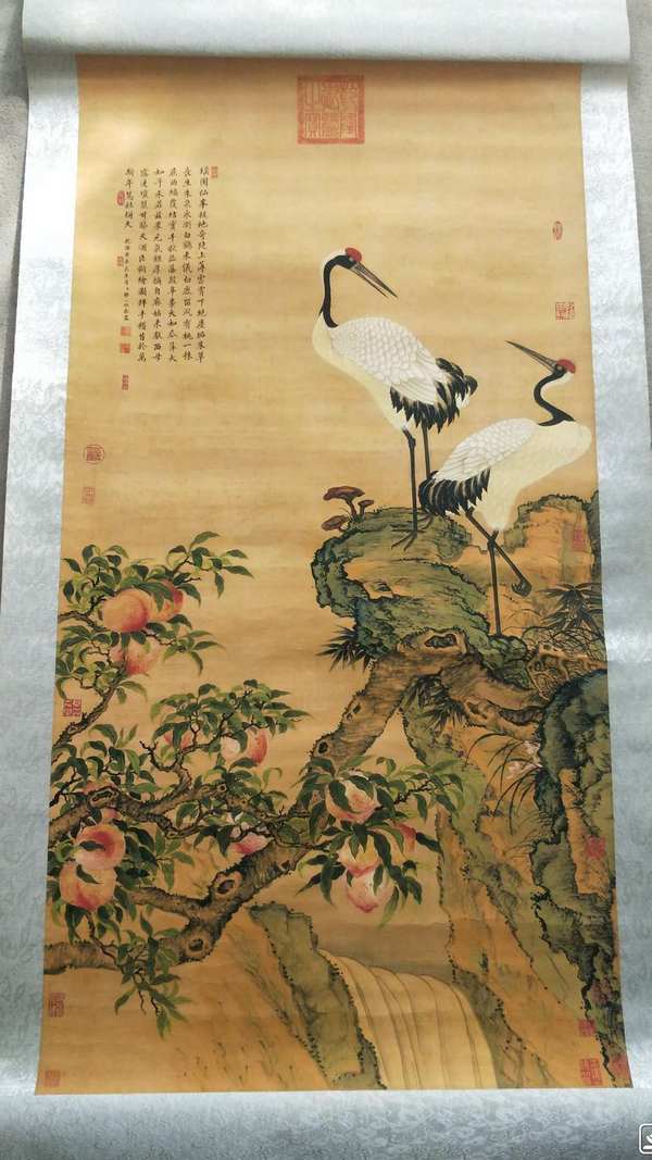 旧藏书画,邹一桂款作品【鹤寿图】卷轴字画一幅,画工