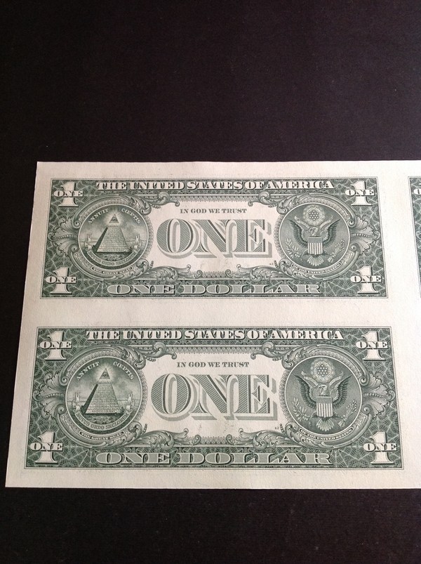 美元连体钞一美元四连体全新带册带证书如图