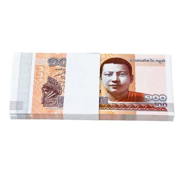 漂亮荧光外币之柬埔寨100瑞尔一刀,保真,捆拆绝中