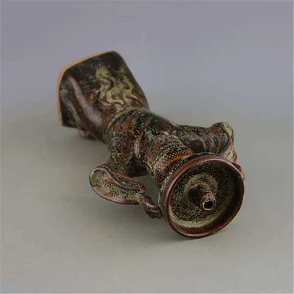 越窑茶叶末釉人物形油灯尺寸高24cm口径7