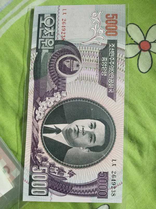 朝鲜币面值5000看上给钱拿去玩