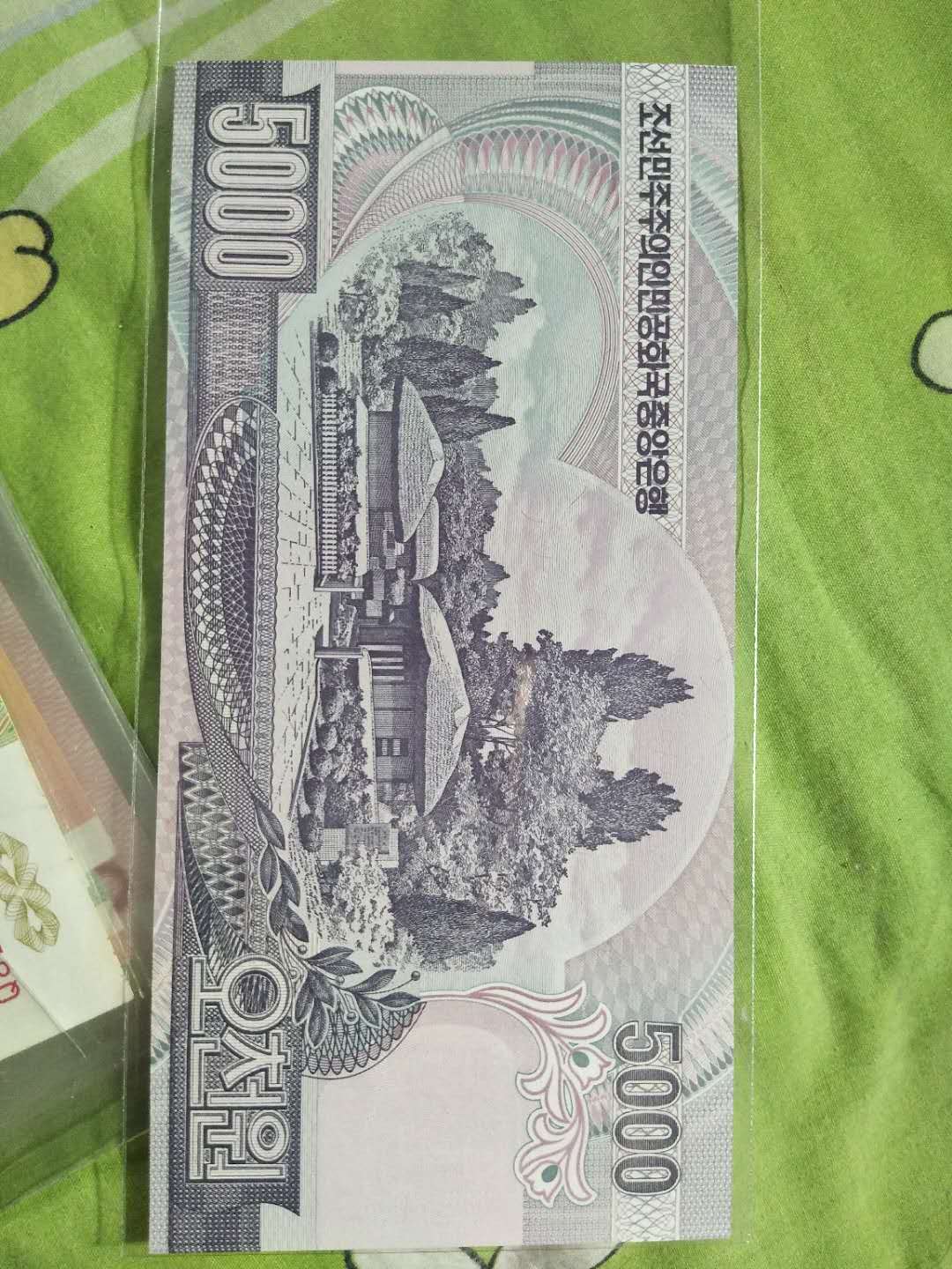 朝鲜币面值5000看上给钱拿去玩
