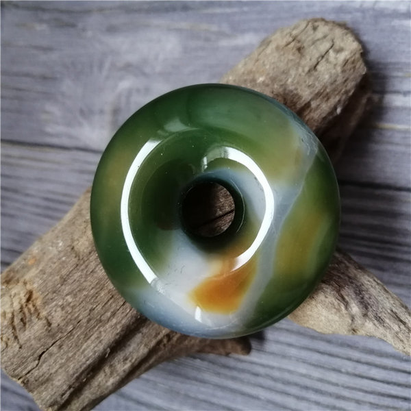 天然水草缠丝玛瑙平安扣吊坠保真