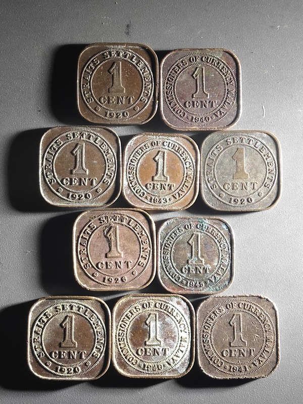 名称民国时期海峡方形铜币十枚一起拍尺寸状态