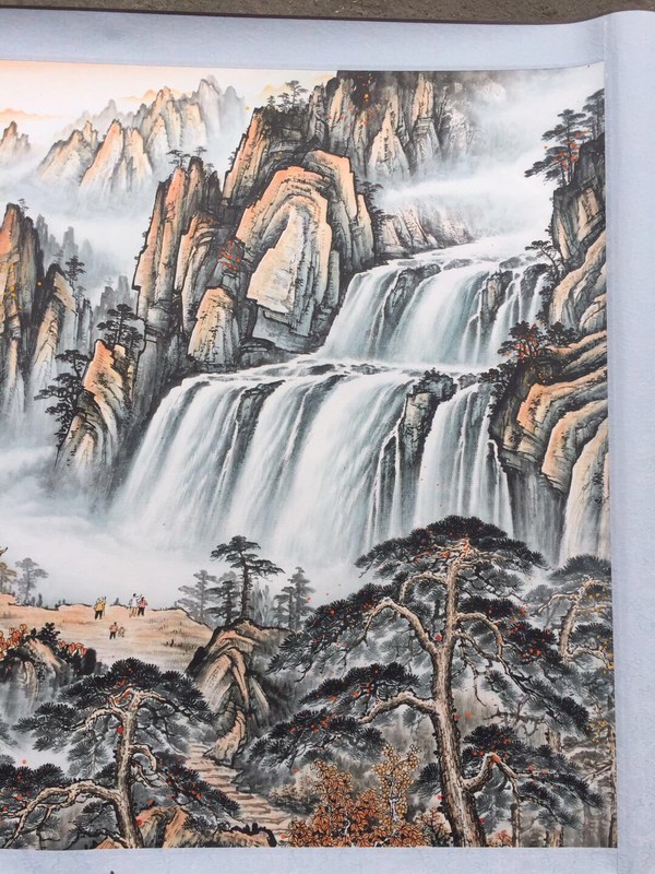 精品放漏张大千款迎客松宣纸卷轴画一副尺