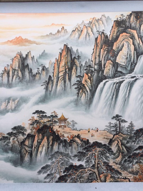 精品放漏张大千款迎客松宣纸卷轴画一副尺