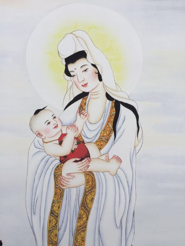 精品大放漏!《观音送子》宣纸卷轴挂画,尺寸:170