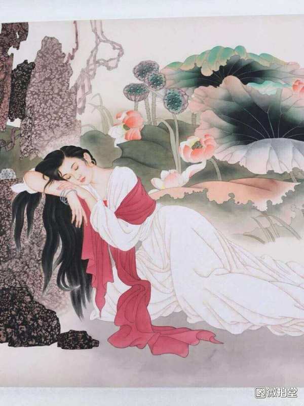 精品开拍何家英作品睡美人画工精湛中堂挂画