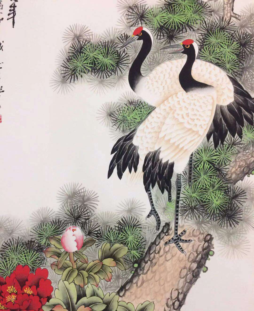 【松鹤延年】老卷轴中堂挂画一副