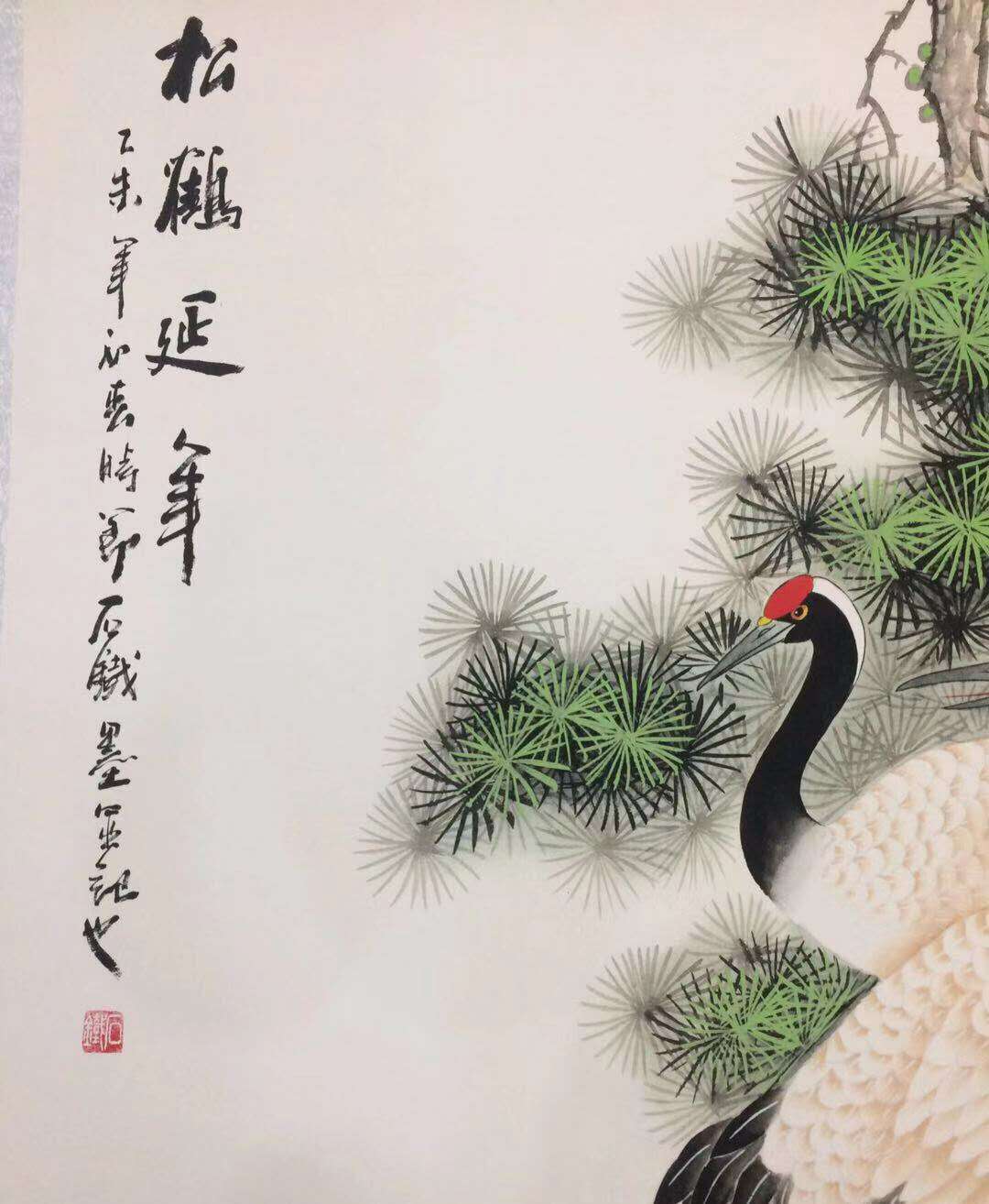 【松鹤延年】老卷轴中堂挂画一副