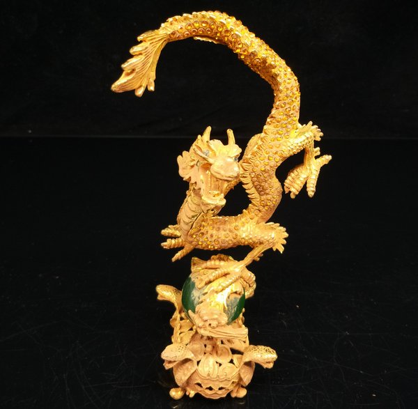 大清宫廷珍藏鎏金龙夜明珠一对总重3593g
