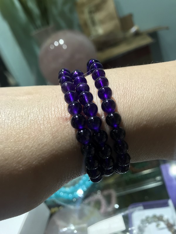 东海天然紫水晶6mm圆珠3圈手链晶体很透亮保