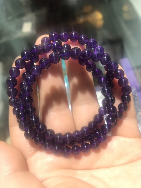 东海天然紫水晶6mm圆珠3圈手链晶体很透亮保