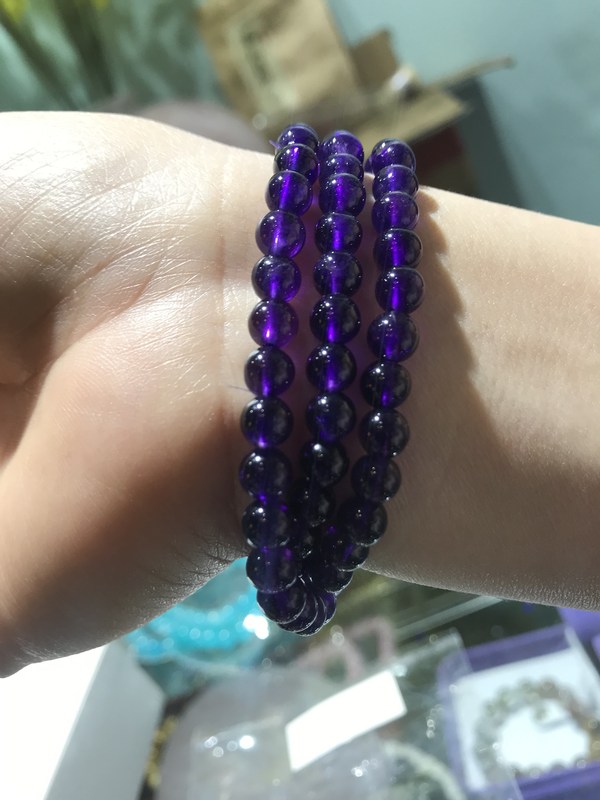 东海天然紫水晶6mm圆珠3圈手链晶体很透亮保