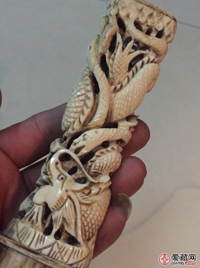 老骨雕龙蛇起舞摆件!高14厘米