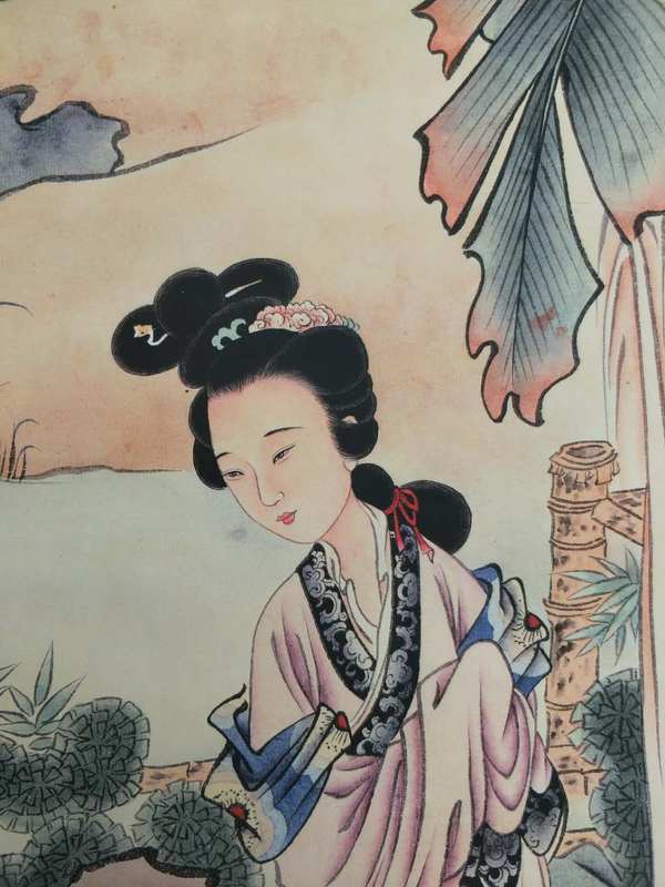 大放漏仇英款作品仕女图宣纸绢布精装裱卷轴字