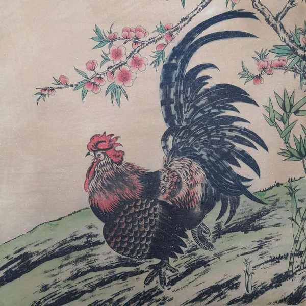 宣纸卷轴画齐白石金鸡报晓尺寸155x66c