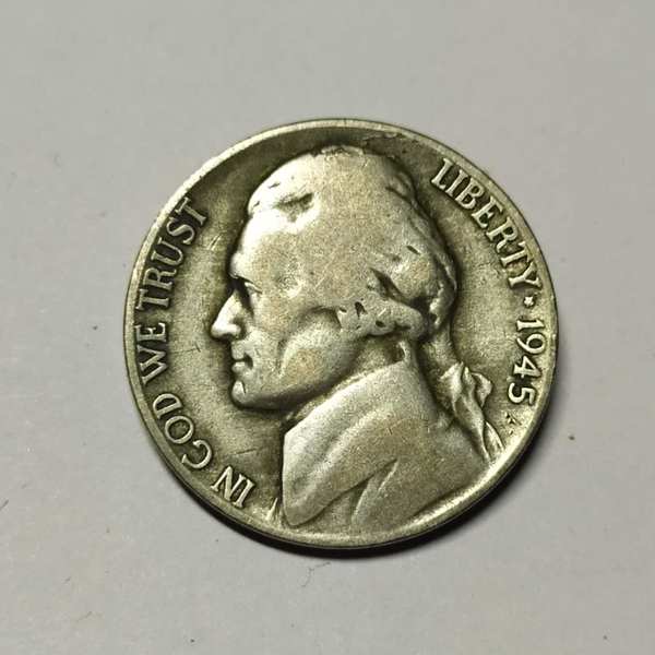1945年二战时期美国五美分银币小银元费城造币