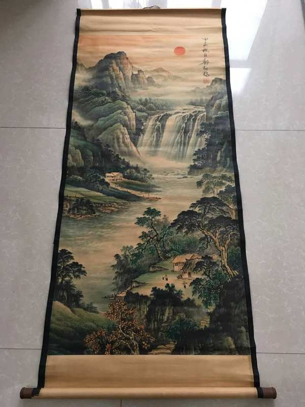 民国馆藏郑板桥款作品山水图老旧宣纸卷轴字画一