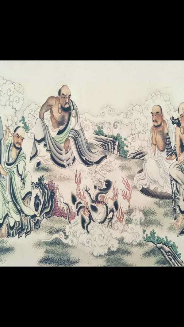旧藏十八罗汉长卷画一幅,尺寸约34070厘米,人