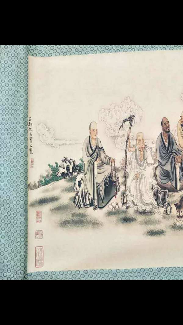 旧藏十八罗汉长卷画一幅,尺寸约34070厘米,人