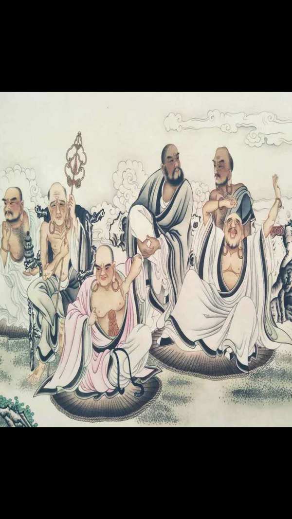 旧藏十八罗汉长卷画一幅,尺寸约34070厘米,人