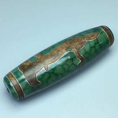 藏传*绿色龙纹观音老天珠,尺寸:70.8×20.