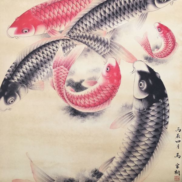 马家桐九鱼寿画,尺寸长178厘米,宽75厘米