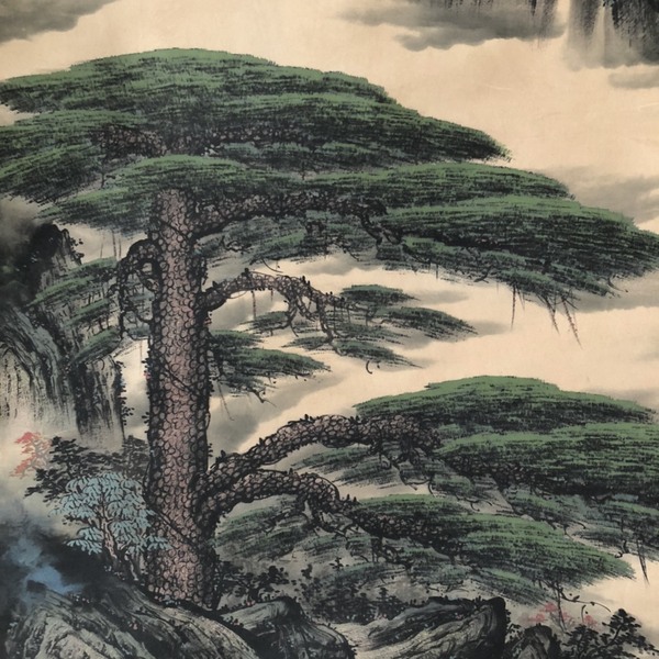 钱松岩高山劲松,三尺中堂作品材质纸本