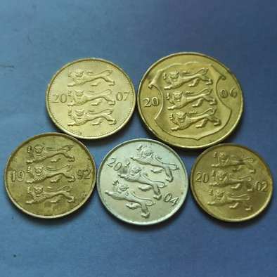 爱沙尼亚硬币一套五枚实物拍摄如图,保真假一赔十并且