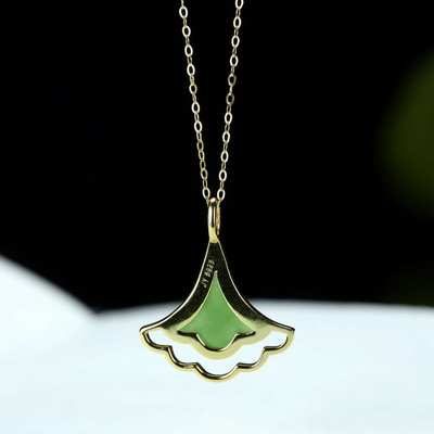 925银和田玉碧玉扇形吊坠n编号20374