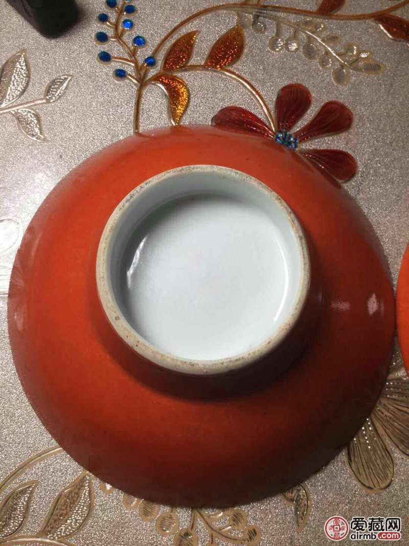 民国红釉碗