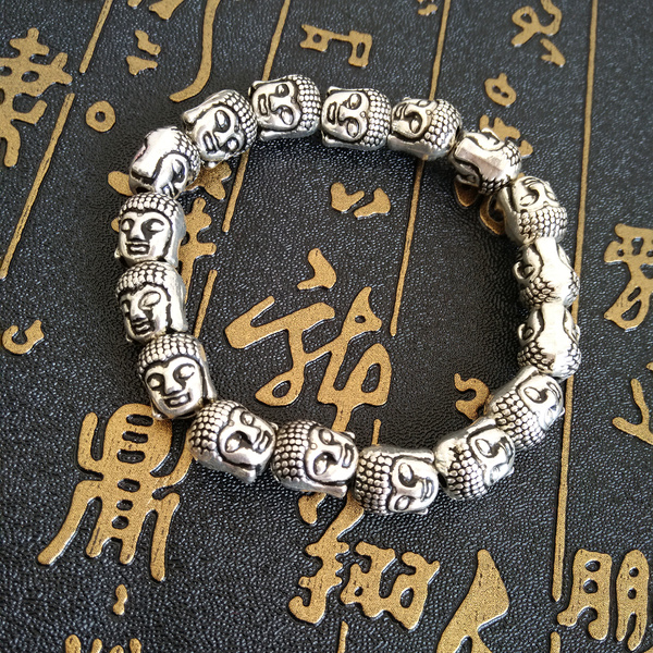 藏银佛珠阿弥陀佛佛头手串手链阿弥陀佛增加智慧摆