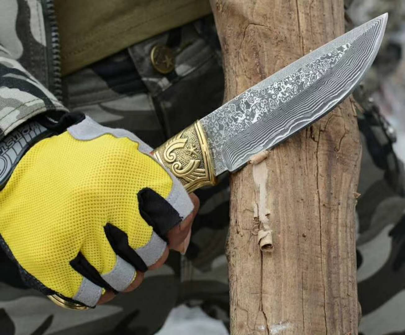 双铜牛角大马士革直刀 ,编号4