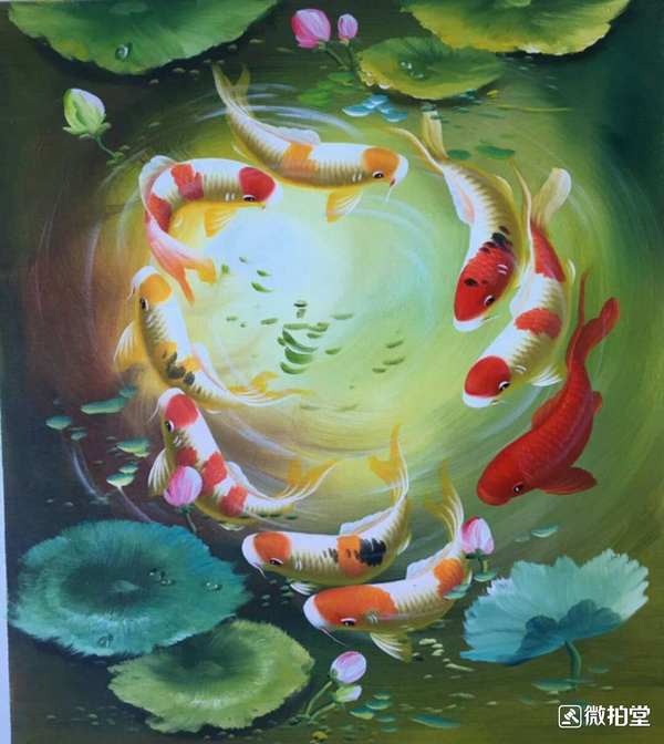 描述1品名连年有余2材质布面油画