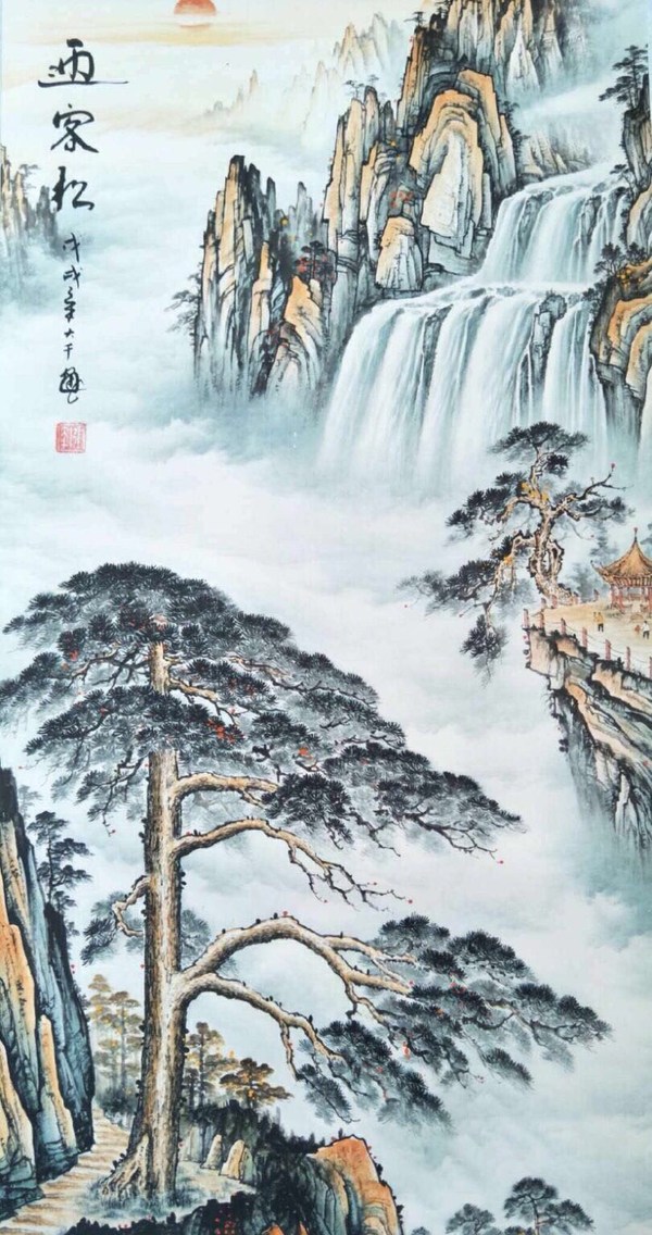 新品来袭,【迎客松】中堂画一幅!名家作品此画,画工