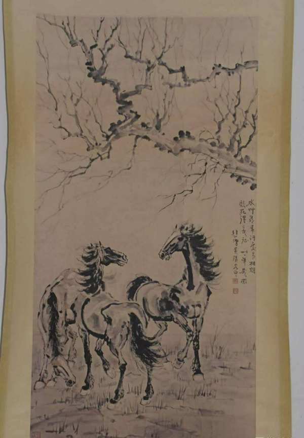 徐悲鸿三马宣纸卷轴挂画中堂画宽约06米长